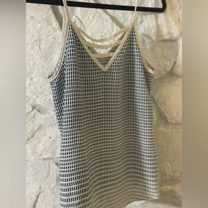 Cute tank top faux silk feeling poly material blue and white